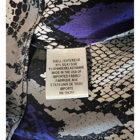 Milly Silk Partial Hook Front Closure Shirt Blouse  Women's Size 0  Purple Snake - Picture 7 of 8